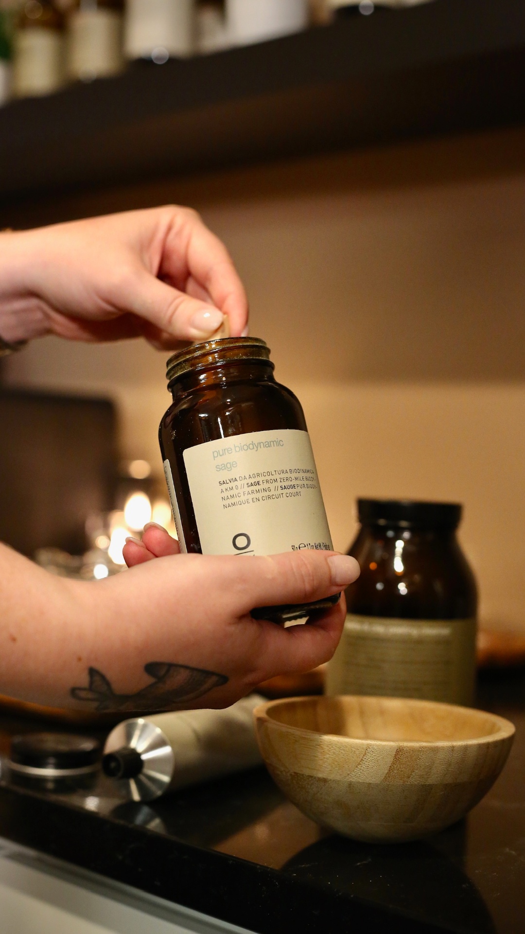OWAY pure biodynamic sage being prepared for a treatment